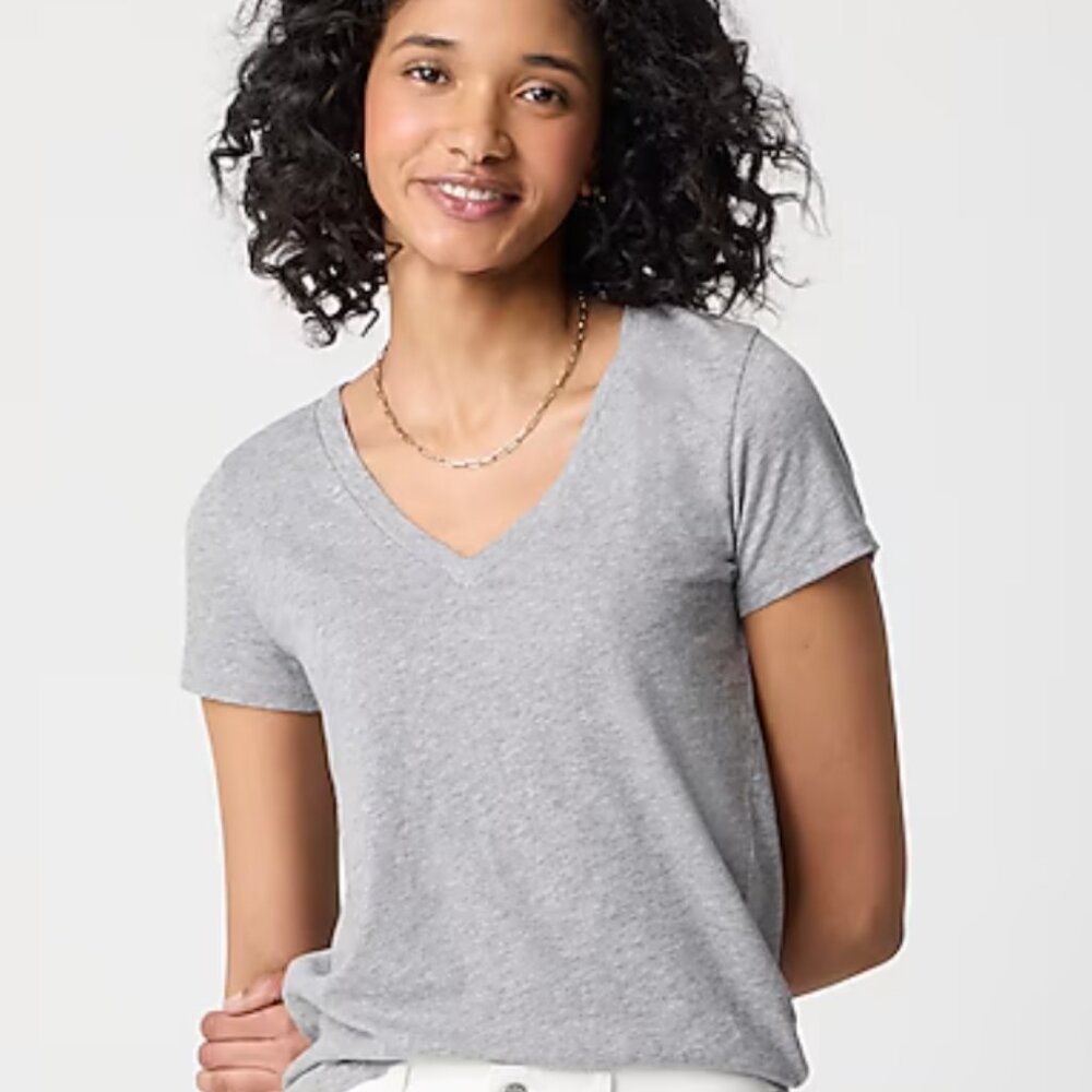J Crew Short-sleeve vintage cotton V-neck tee-Heather Graphite